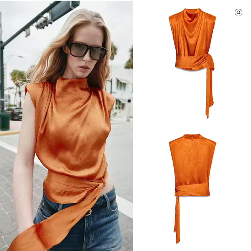 Shirt Camp Collar - Top Cropped Sem Mangas com Gola