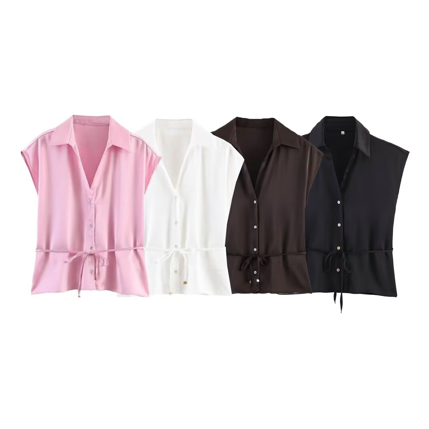 Shirt Camp Collar - Blusa Feminina Willshela com Cinto, Sólida,